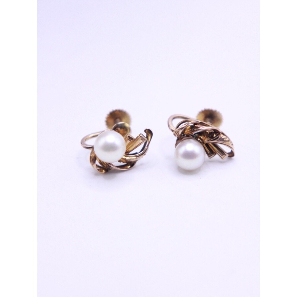 RARE Vintage Astor 14K Gold and Pearl Screw Back Earrings